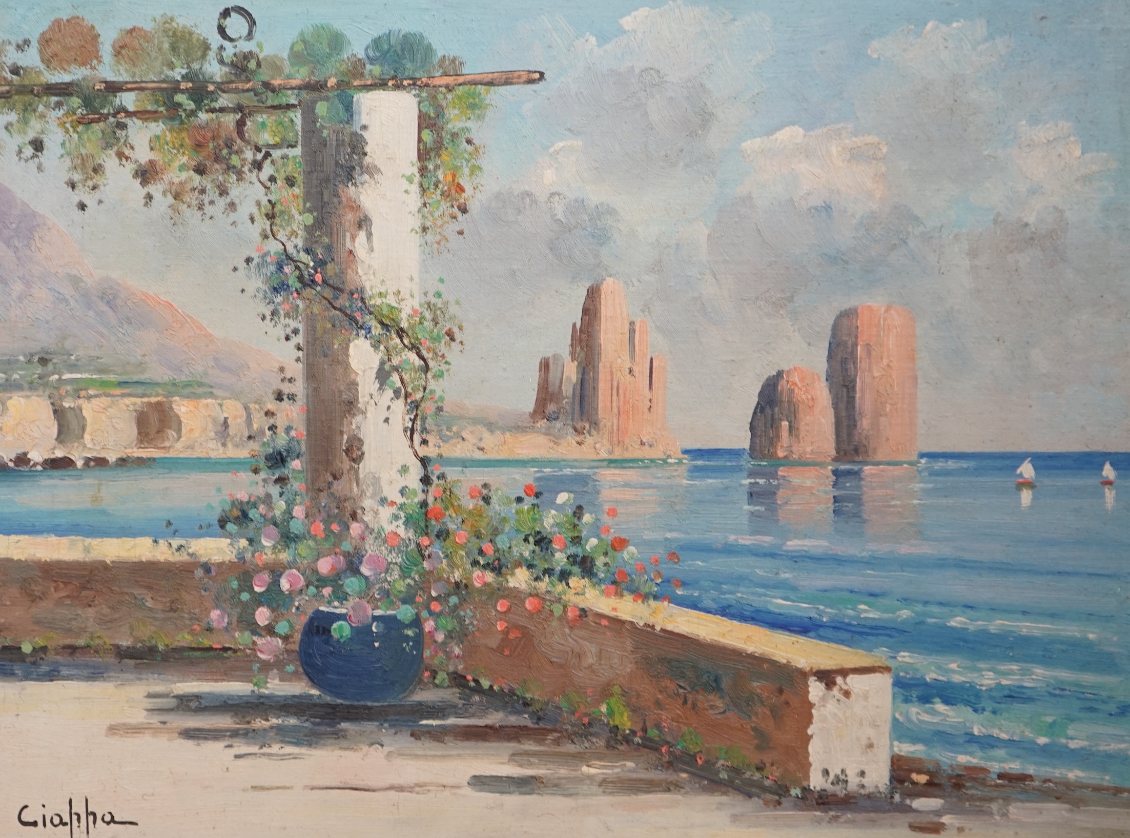 Ciappa, oil on board, Neopolitan coastal scene, signed, 29 x 39cm